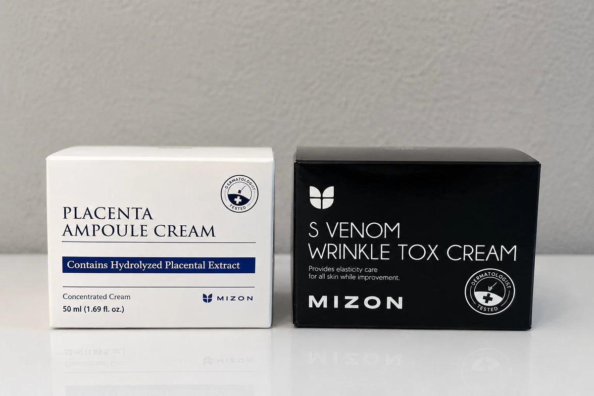 MIZON 2Pc Skincare Set Placenta Ampoule Cream & S Venom Wrinkle Tox Cream